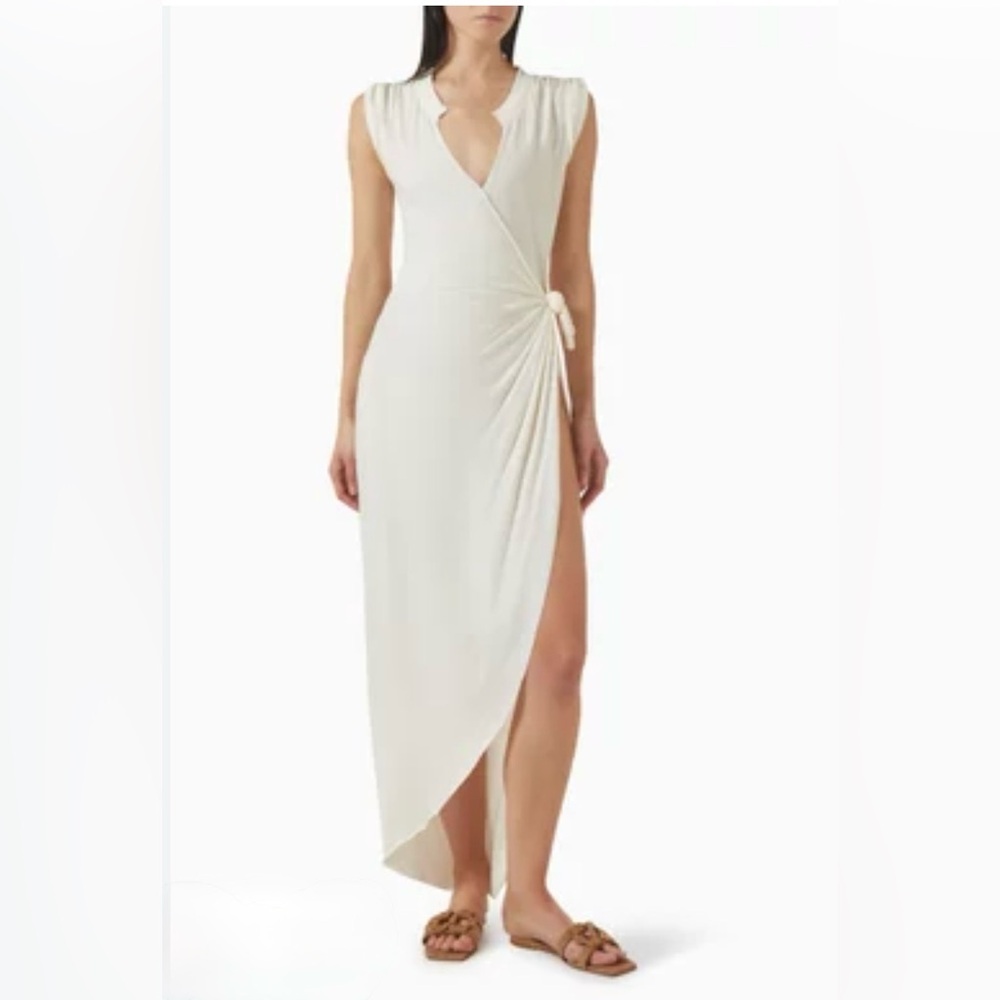 SKIMS Cream Wrap High-Low Maxi Dress with Side Tie